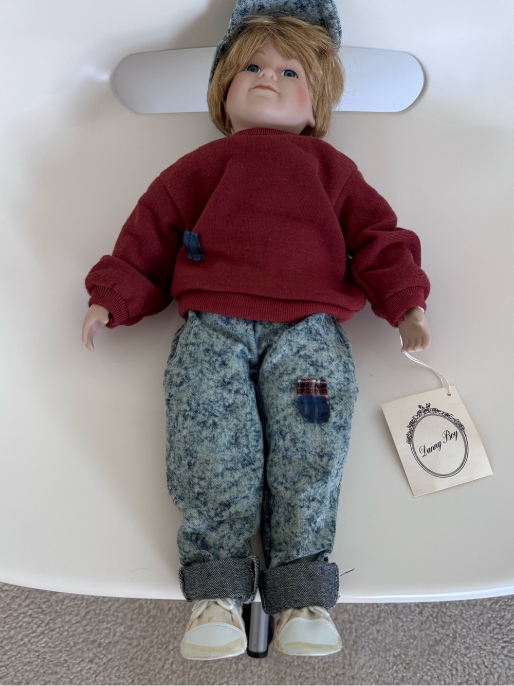 Vintage Tender Heart Treasures Danny Boy Porcelain Doll Newspaper Boy Blonde Blu